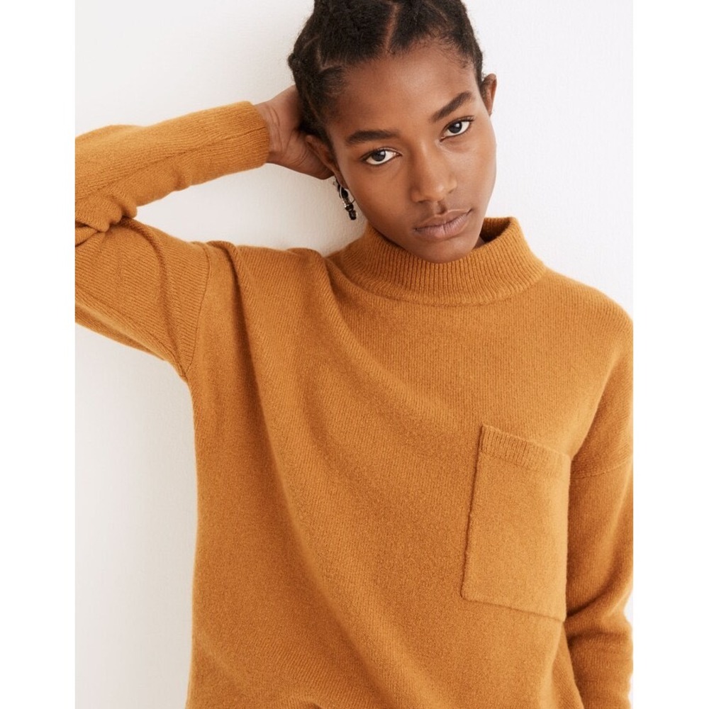 Madewell Wool Blend Redmond Mockneck Pocket Sweater M Antique Gold Fall Layers
